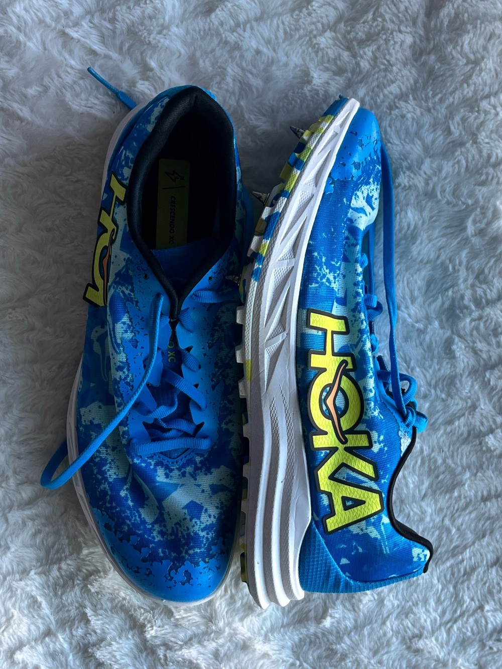 Hoka Unisex Blue Running/Track and Field Spikes with Yellow Logo Accents
